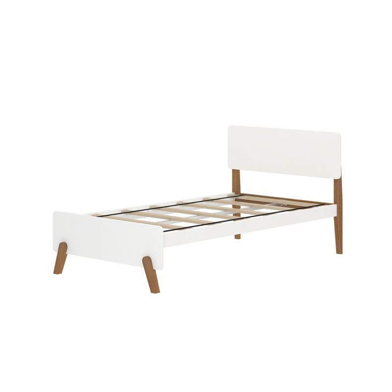 Max & Lily Mid-Century Modern Twin-Size Panel Bed, White/Pecan, 1 of 6