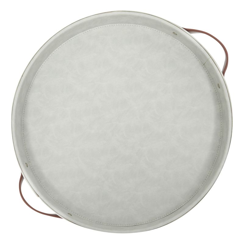 Juvale Leather Round Decorative Serving Tray with Handles for Coffee Table and Ottoman, White, 14.5 x 2 In, 5 of 6
