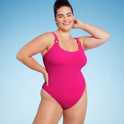 Women's Square Neck Pucker High Leg One Piece Swimsuit - Shade & Shore™ Hot  Pink 18 : Target