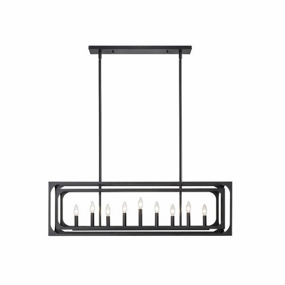Matte Black Industrial 9-Light Linear Candle Chandelier