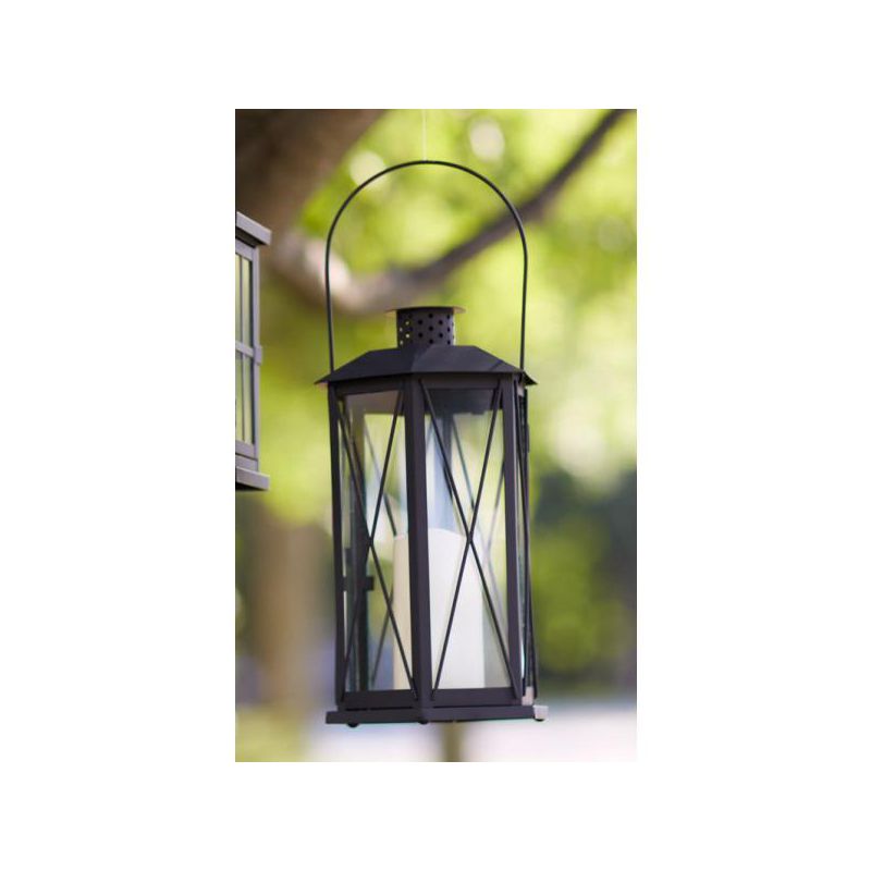 Melrose 14.5" Black Cottage Style Glass Lantern with LED Flameless Pillar Candle, 1 of 2