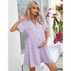 Womens Maternity Dress V Neck Lantern Sleeve Jacquard Dot Pocket Babydoll Baby Shower Dress - 4 of 4