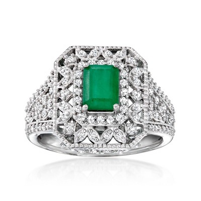 Ross-Simons 0.90 Carat Emerald and .50 ct. t.w. Diamond Ring in Sterling Silver Size 7
