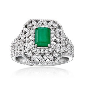 Ross-Simons 0.90 Carat Emerald and .50 ct. t.w. Diamond Ring in Sterling Silver Size 7 - 1 of 4