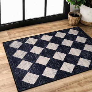 Moroccan Trellis Area Rug 2x3 Printed Small Black Checkered Entryway Non Slip Kitchen Stain Resistance Indoor Modern Floor - 1 of 4