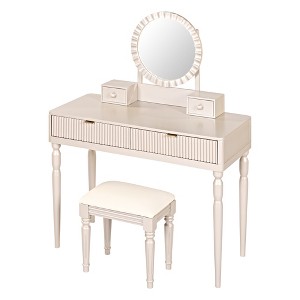Gulches Luxury Vanity Desk with Round Mirror,Height-Adjustable, Stylish Dressing Table Set, 4 Drawers & Stool, Champagne - 1 of 4