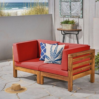 VisioGear LoveSeat Set, 2-Piece Love Seat Set, Two Sectiona with Single Arm for Patio, Lawn, Red, 60.5"*30.25"*26.5"