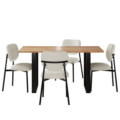 Christopher Knight Home Elvryn 5 pcs Wood and Metal Upholstered Dining Set, Beige/Black/Natural
