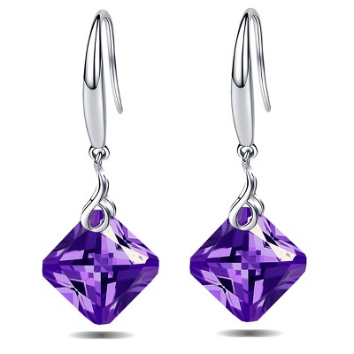 Paaaawaters 925 Sterling Silver Square Shape Cubic Zirconia Dangle Earring for Women