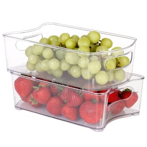 Smart Design Stackable Clear Refrigerator Storage Bin with Handle - 8 pack - 6 x 10 inch - 1 of 4