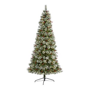 Nearly Natural 8’ Frosted Swiss Pine Prelit LED Artificial Christmas Tree with Berries - 1 of 1