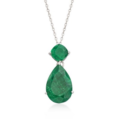 Ross-Simons 11.90 ct. t.w. Emerald Pendant Necklace in Sterling Silver