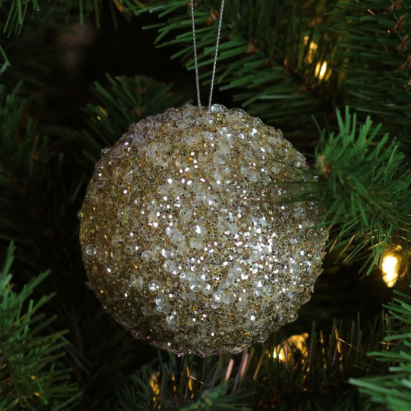 Northlight 4" Champagne Gold Sequin Glitter Christmas Ball Ornament, 2 of 4