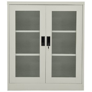 vidaXL Steel Office Cabinet with Glass Doors and Adjustable Shelves, Lockable File Storage - Gray Color - 1 of 4