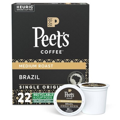 Peet's Brazil Single Origin Medium Roast Coffee - Keurig K-Cup Pods - 22ct
