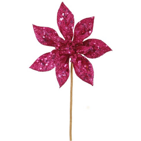 Vickerman 11 Pink Glitter Poinsettia Flower Artificial Christmas Spray Pick Target