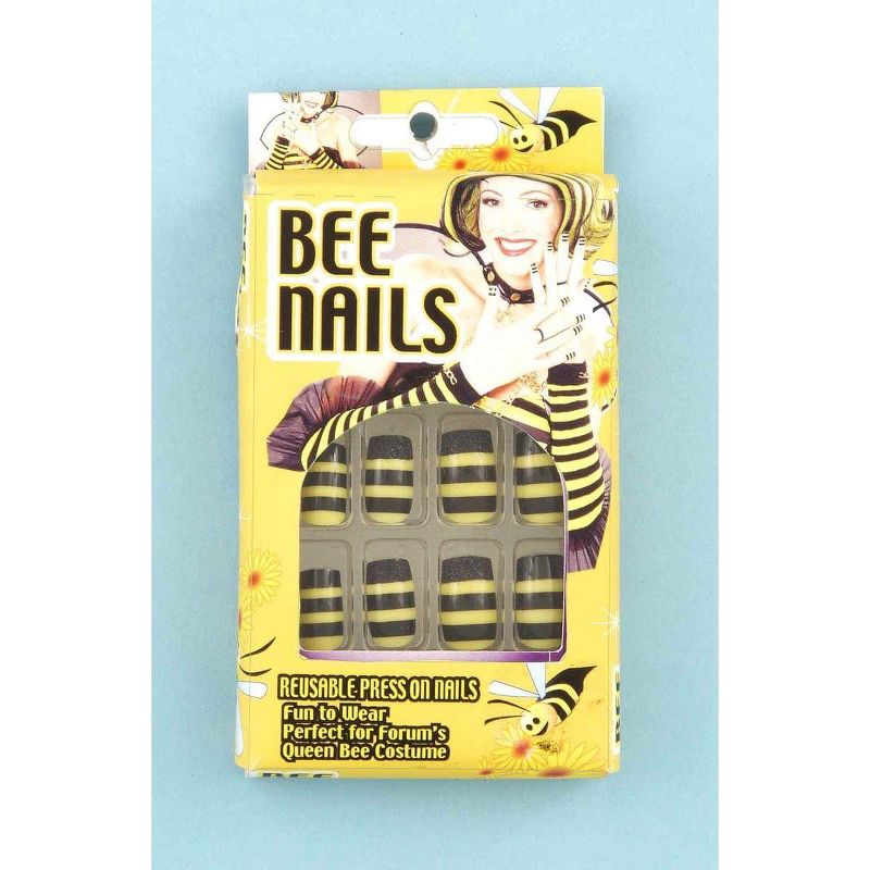 Forum Novelties Black & Yellow Striped Bee Press-on Nails Costume Accessory, 1 of 2