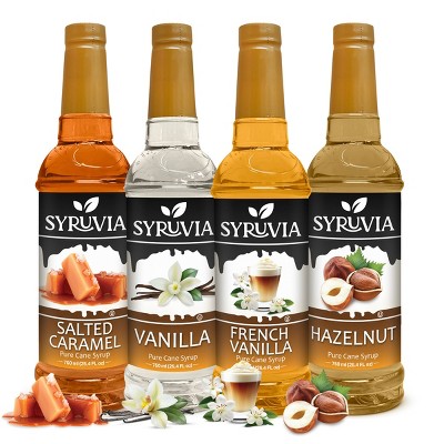 Syruvia Coffee Flavors Variety Pack: Salted Caramel, Vanilla, French Vanilla & Hazelnut 25.4 fl oz Syrup