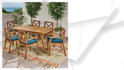 Gray Acacia Wood Outdoor Dining Chairs with Cushions, Set of 2