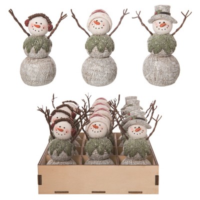 Transpac Resin 9.25 in. Multicolor Christmas Woodsy Snowman with Crate Set of 12