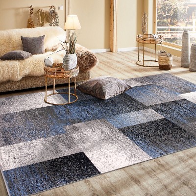 Contemporary Modern Blue Geometric 8' x 10' Synthetic Area Rug