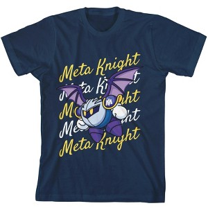 Kirby Meta Knight Flying With Repeat Text Boy's Navy Blue T-shirt - 1 of 3