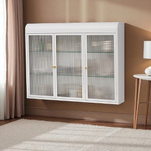 35.45" Wall Mounted Glass Cabinet with 3 Arched Doors, Modern Display Storage Cupboard for Kitchen, Living Room, Bathroom - 1 of 4