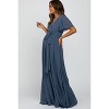 PinkBlush Blue Chiffon Short Sleeve Maternity Maxi Dress - 2 of 4
