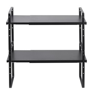 VEVOR Adjustable Kitchen Cabinet Shelf Organizer, Expandable 2 Tier Cabinet Shelf, Stackable Countertop Organizers and Storage Shelf Risers, Black - 1 of 4