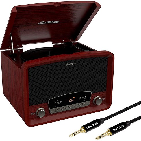 Electrohome Kingston Vintage Vinyl Record Player Stereo System With Bonus 3.5mm Cable - Cherry :
