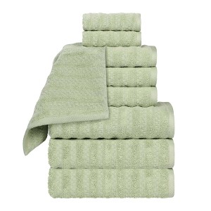 Waffle Textured Stripes Zero Twist Cotton Medium Weight Towel Set by Blue Nile Mills - 1 of 4
