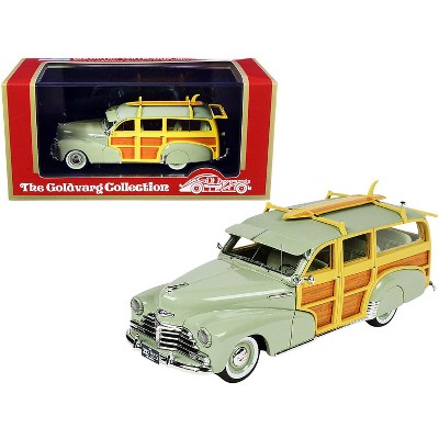 1948 Chevrolet Fleetmaster Woodie Station Wagon with Surfboard Satin Green Ltd Ed 325 pcs 1/43 Model Car by Goldvarg Collection