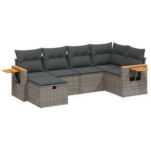 vidaXL 6 Piece Patio Sofa Set with Cushions Gray Poly Rattan - Gray without storage 6 Piece - 1 of 4