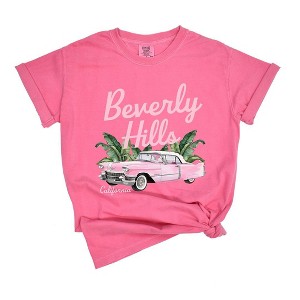 Simply Sage Market Women's Beverly Hills Retro Car Short Sleeve Garment Dyed Tee - 1 of 2
