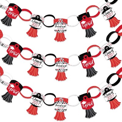 Big Dot of Happiness Red Grad - Best is Yet to Come - 90 Chain Links and 30 Paper Tassels Decor Kit - 2021 Grad Party Paper Chains Garland - 21 feet