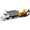 New Ray 1:43 International LoneStar Dump Truck (White) with Flatbed Trailer and Wheel Loader (Yellow) - 2 of 3