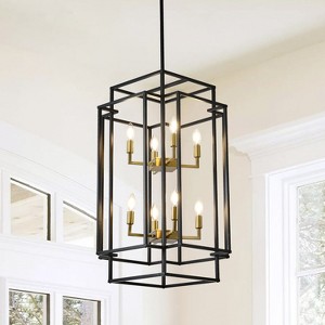 BAOURE 17.32" Black Lantern Tiered Pendant Light Fixture, 4 Light Modern Farmhouse Chandelier, Industrial Chandeliers for Living Room Kitchen Island - 1 of 4