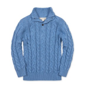 Hope & Henry Boys' Organic Mock Neck Cable Sweater, Medium Blue