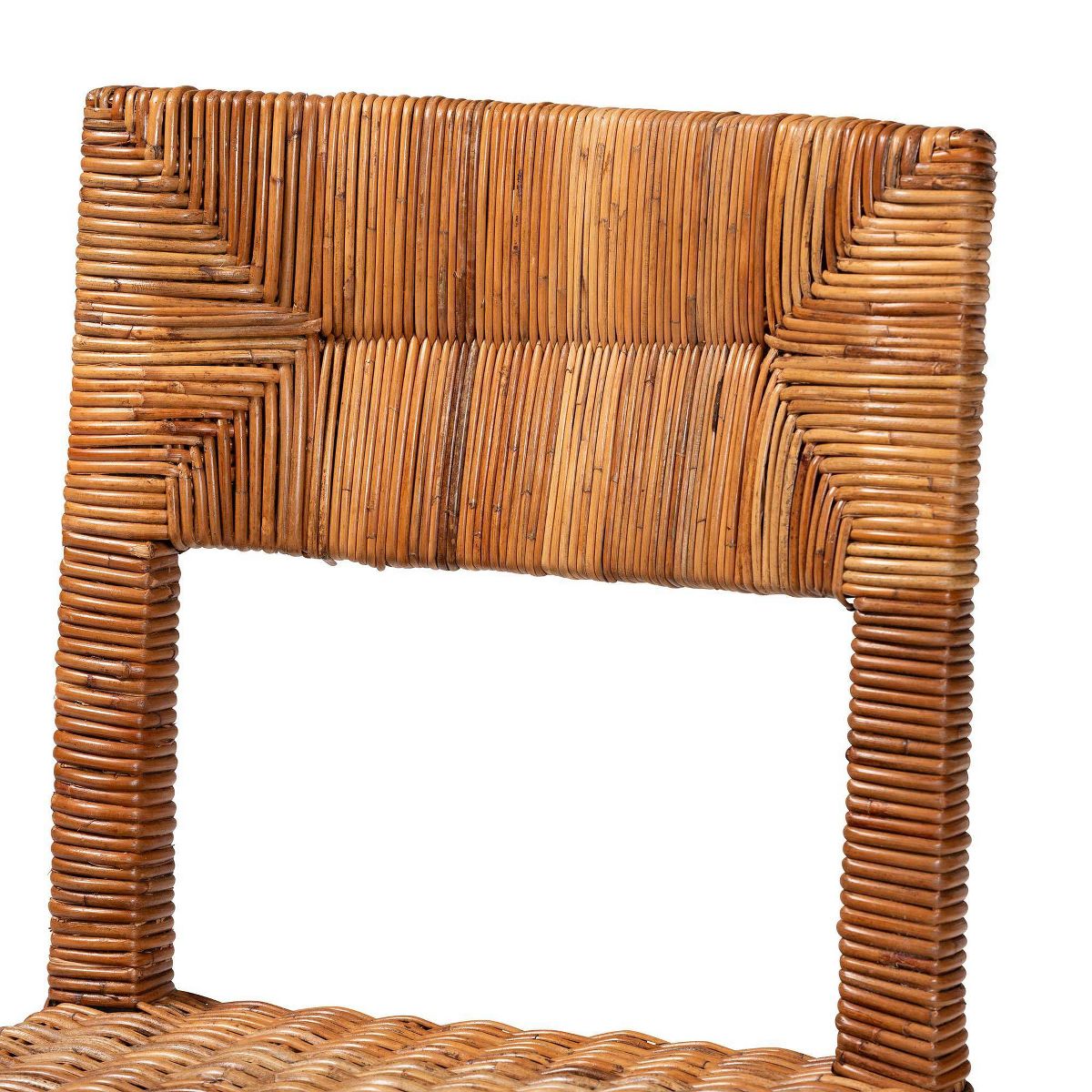 bali & pari Manrico Wood and Natural Rattan Dining Chair Dark Brown/Natural Brown: Bohemian Style, Geometric Weave, No Assembly Required - thumbnail 5