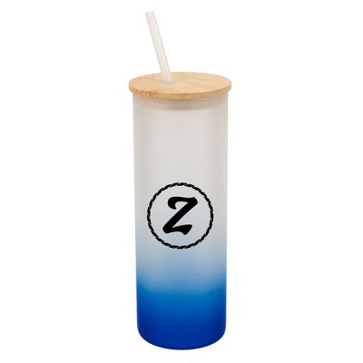 Elanze Designs Z Monogram Letter Initial Rope Circle Wrap-Around Design 25 Ounce Frosted Gradient Glass On-The-Go Coffee Travel Skinny Tumbler Mug
