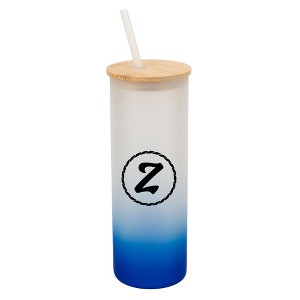 Elanze Designs Z Monogram Letter Initial Rope Circle Wrap-Around Design 25 Ounce Frosted Gradient Glass On-The-Go Coffee Travel Skinny Tumbler Mug - 1 of 1
