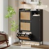 Rattan Shoe Cabinet with 3 Flip Drawers & Adjustable Side Shelves – Free-Standing Wooden Shoe Organizer for Entryway, Hallway, Living Room - 3 of 4