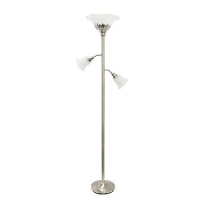 Torchiere Floor Lamp with 2 Reading Lights and Scalloped Glass Shades Metallic Silver - Lalia Home