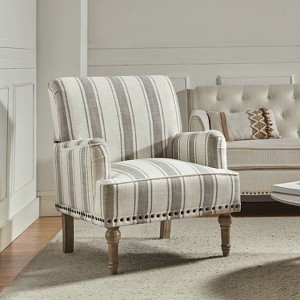 Venere Bedroom Wooden Upholstered Armchair with Nailhead Trim and Unique Stripe Design | ARTFUL LIVING DESIGN - 1 of 4
