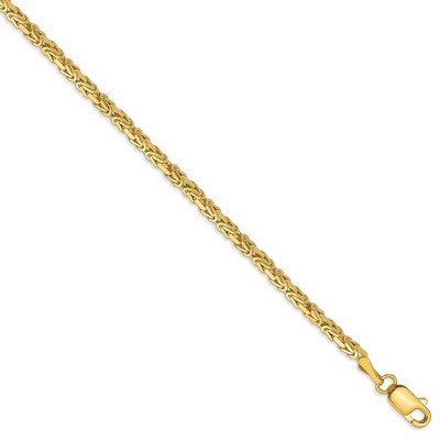 Black Bow Jewelry 2mm, 14k Yellow Gold, Solid Byzantine Chain Bracelet, 7 Inch
