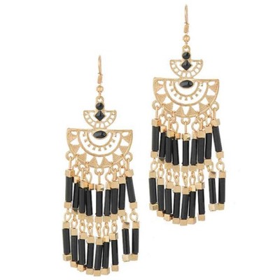 Hollywood Sensation Boho Gold Black or White Tassel Earrings