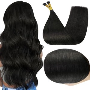 Jessie's Wig 10-24 Inch I tip Hair Extensions Human Hair For Women Thin Hair Straight #1B natural black 50S/Pack - 1 of 4