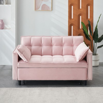 NicBex 3-in-1  Convertible Sleeper Chair,Modern Folding Sofa Bed with Toss Pillows and Pockets,Soft Couches for Living Room,Pink
