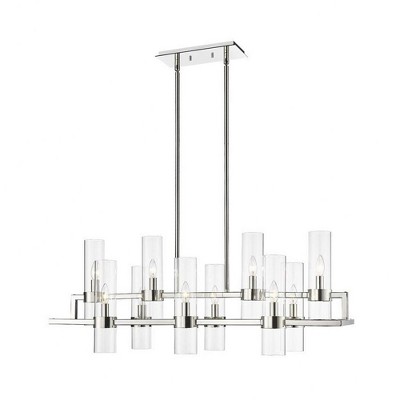 Polished Nickel 10-Light Chandelier with Clear Glass Cylinders