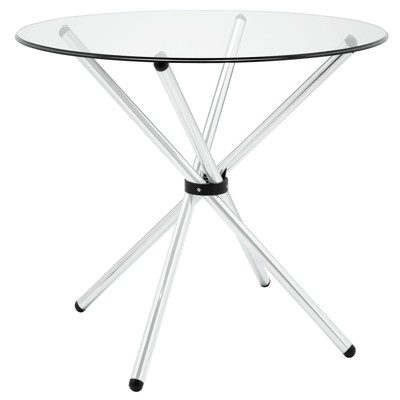 Baton Round Clear Glass Dining Table with Chrome Base